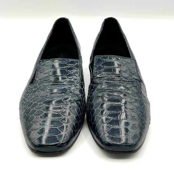 L’INTERVALLE BLUE SNAKE EMBOSSED LEATHER LOAFER BLOCK HEEL SLIP ON SHOE SPAIN 38 - Picture 4 of 13